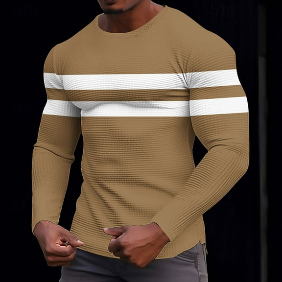 S-5X Mens Big & Tall Sweatshirts Plus Size Waffleknit Long Sleeve Shirts Color Block Stretchy Pullover Crewneck Going-Out Loungewear Sweatshirt Tops