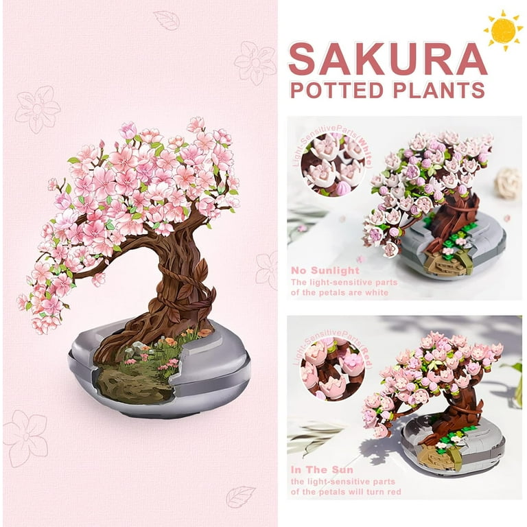 Mini brick flower bonsai model creative DIY simulation mini cherry blossom  granule flower plants, cherry blossom bonsai tree toys - Walmart.com