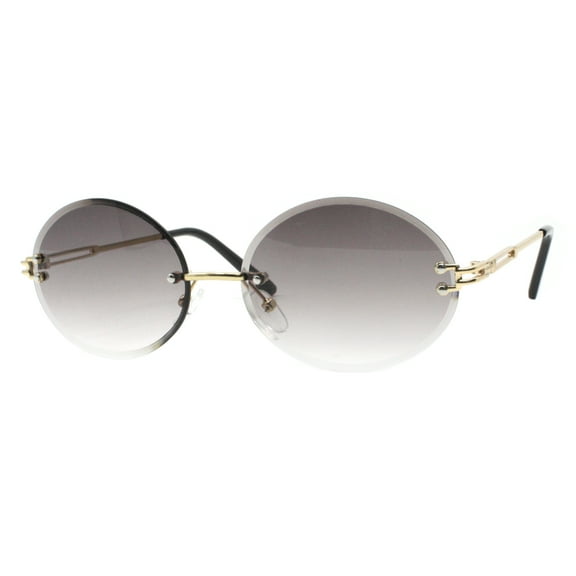 Rimless Oval Sunglasses Gold Frame Smoke Beveled Lens Unisex UV 400