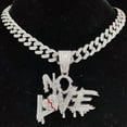 thumbnail image 2 of Men Women Hip Hop NO LOVE Pendant Necklace 13mm Crystal Cuban Chain HipHop Iced Out Bling Necklaces Fashion Charm Jewelry, 2 of 6