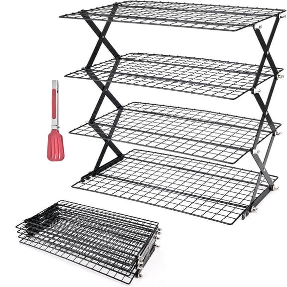4-Tier collapsible cooling rack for baking,Folding Cooling Grid,Adjustable Stackable Roasting Cooking Drying Wire Cooling Rack for Cookies Baking