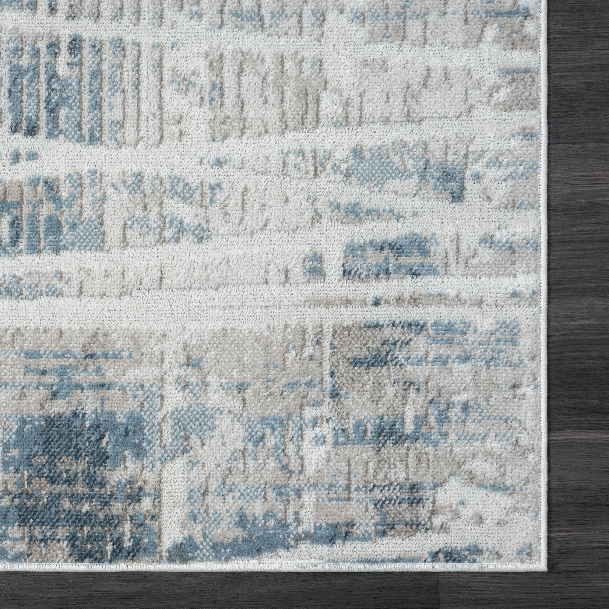 Laddha Home Designs 7.75' x 9.75' Geometric Abstract Area Throw Rug - Blue and Cream