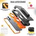 thumbnail image 3 of Rome Tech Funda para iPhone 16 con Clip para Cinturón y Soporte, Carcasa Protectora de Doble Capa a Prueba de Golpes sin Pantalla, Color Negro y Naranja, 3 of 5