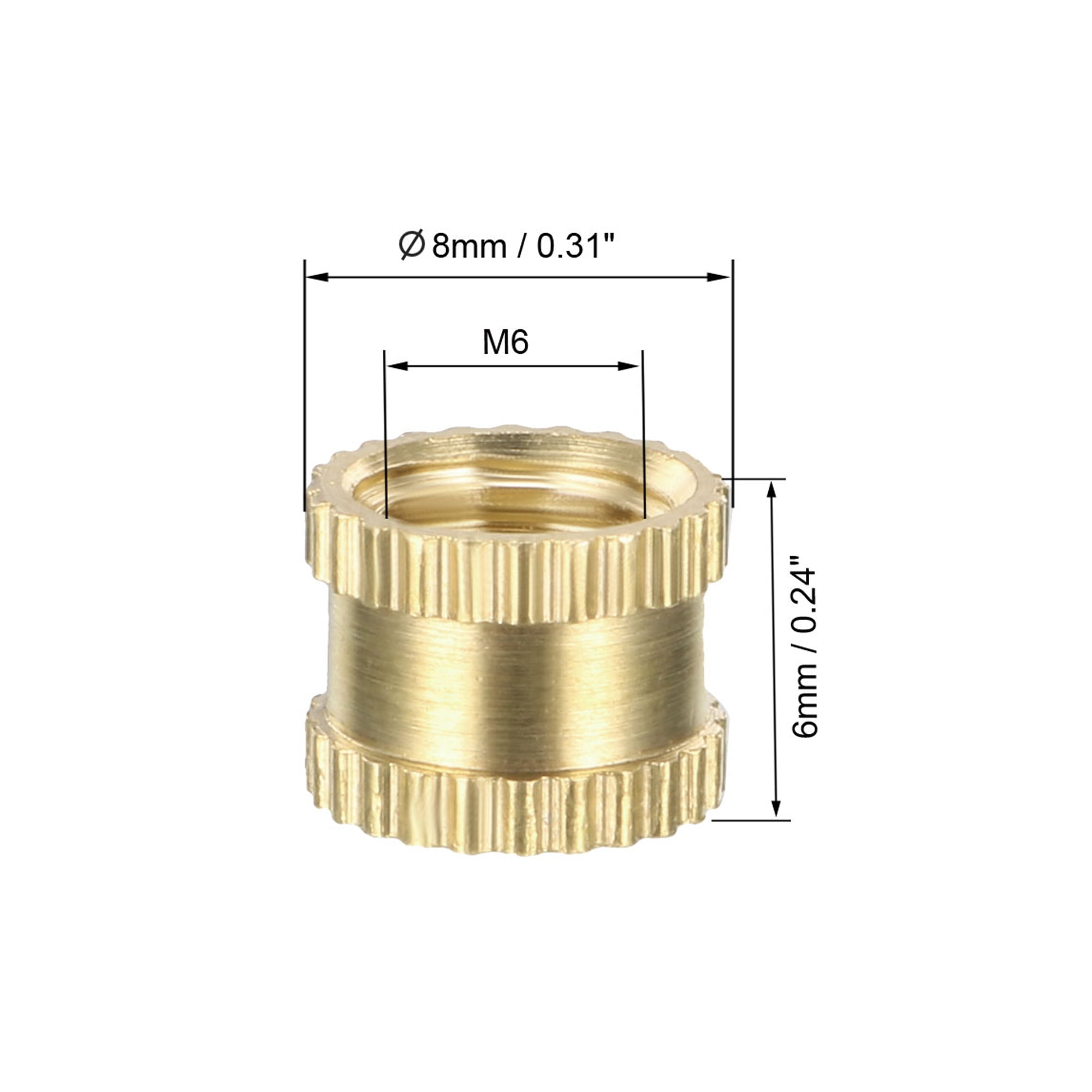 OD L 100pcs Metric Thread Brass Knurl Nuts M6x6mm Copper Knurled Nuts -8mm​ 