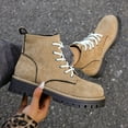 thumbnail image 4 of Women Combat Boots Lug Sole Lace up Fashion Ankle Boot Suede Platform Round Toe Fall Heeled Booties Shoes, 4 of 9