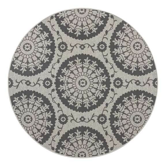 Unique Loom Outdoor Botanical Collection Area Rug - Medallion (6' 1" Round Gray/Silver)