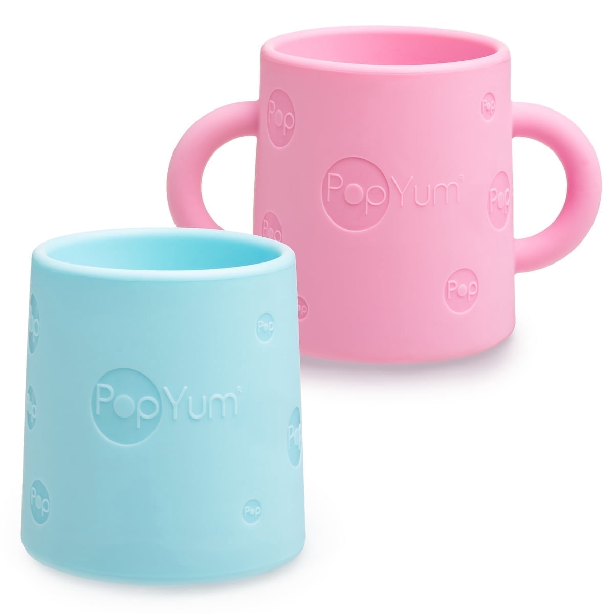 PopYum Silicone Training Cup 2-Pack for Baby and Toddler, tumbler (orchid pink, sky blue)