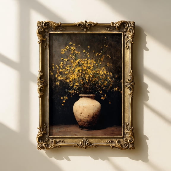 Vintage Floral Wall Art, Rustic Of Yellow Wildflowers In Vase, Farmhouse Country Cottage Home Decor UNFRAMED Poster, Wall Art for Decor, Present, 8x12