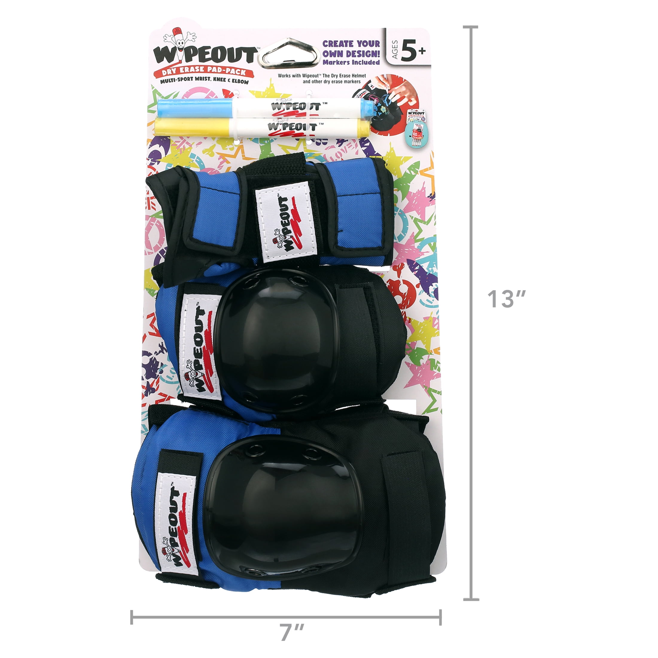 Wipeout 3 Pack Pad Set with Wrist Guards, Multi-Use Knee Pads and Elbow Pads, Black / Blue