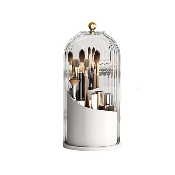 SugarBloom Makeup Brush Holder with Lid 360 Rotating Clear Dustproof Make Up Organizers for Vanity Bathroom Countertop,White