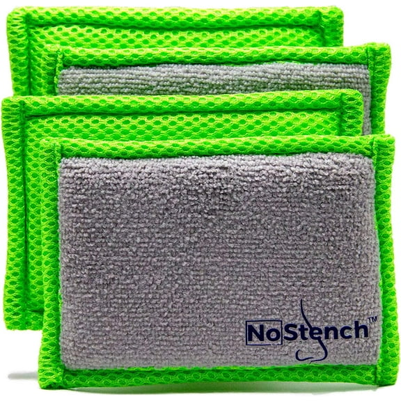NoStench Kitchen Sponge | Odor Resistant, Non-Scratch Microfiber Mesh and Terry Cloth Sponge, No Odor, Long Lasting Odor Protection | Durable Odor Free Lifestyle Product | 4 Pack