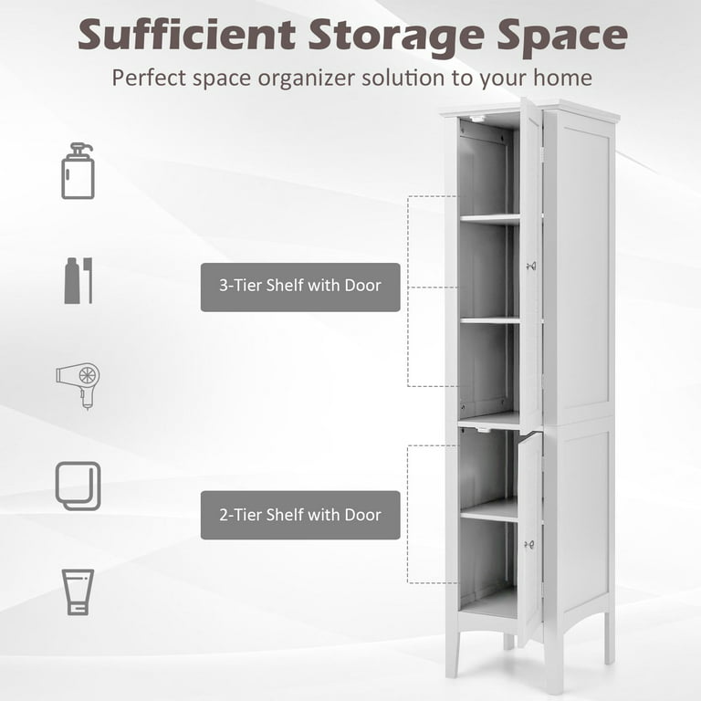  Giantex Slim Bathroom Storage Cabinet - 71” Tall Narrow Floor Cabinet  Cupboard with 2 Doors, 5 Adjustable Shelves, 1 Drawer, Anti-Tipping Device,  Thin Linen Tower Cabinet for Living Room (1, White) : Home & Kitchen