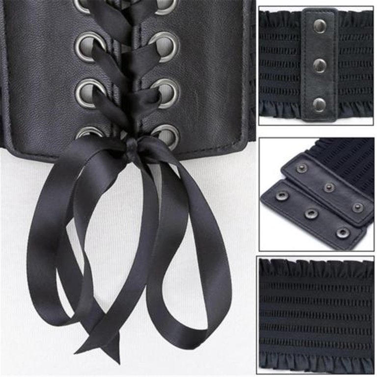 Women Ladies Soft PU Leather Wrap Around Tie Waistband Lace Up Eyelet  Corset Belt Cinch Waist Wide Dress Belt