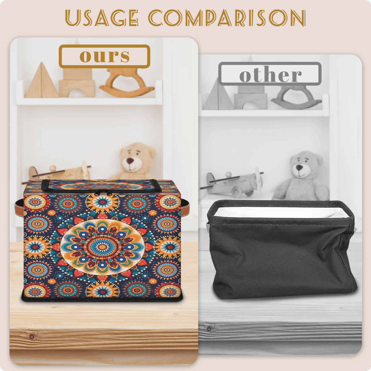 ADECORIVY Tribals Flower Circle Mandala Fabric Storage Bin with Lid, Decorative Closet Shelf Organizers, Foldable Basket Box Clothes Storage Bin with Handles