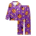 thumbnail image 3 of Womens Halloween Pajamas Casual Full Theme Printed Cute 2 Pc Long Sleeve Pocket Button Down Lapel Shirts Loose Pants Soft Fall Winter Nightwear Silk Comfy Loungewear Sets Woman Purple S, 3 of 7
