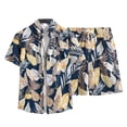 thumbnail image 2 of sunsanly 2Pcs/Set Men Summer Casual Outfit Lapel Short Sleeve Single Breasted Shirt Elastic Drawstring Waist Wide Leg Shorts Set Coconut Tree Print Hawaii Outfit, 2 of 8