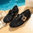 thumbnail image 5 of Women’s Summer Flat Shoes Slip On Round Toe Hollow Out Retro Square Metal Buckle Casual Fashion Black 6.5, 5 of 9