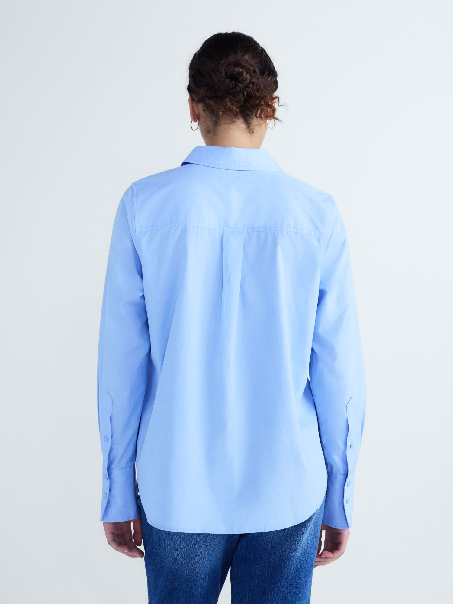 Free Assembly Women's and Women's Plus Button Front Cotton Shirt, Sizes XS-4X