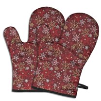 Cute Oven Mitts,Red Christmas Snowflake Pattern Oven Mitt 2-Pack Set,Kitchen Gloves for Oven,Heat Resistant Oven Mitts 7.7"x12"