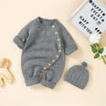 thumbnail image 2 of Otqutp Cute Bodysuits for Toddler Boy Girl Solid Knitted Sweater Baby Jumpsuit Romper Cotton Caps Hat Outfits Sets Clothes Elastic Waist 2PCS Fall Winter Clothes, 2 of 8