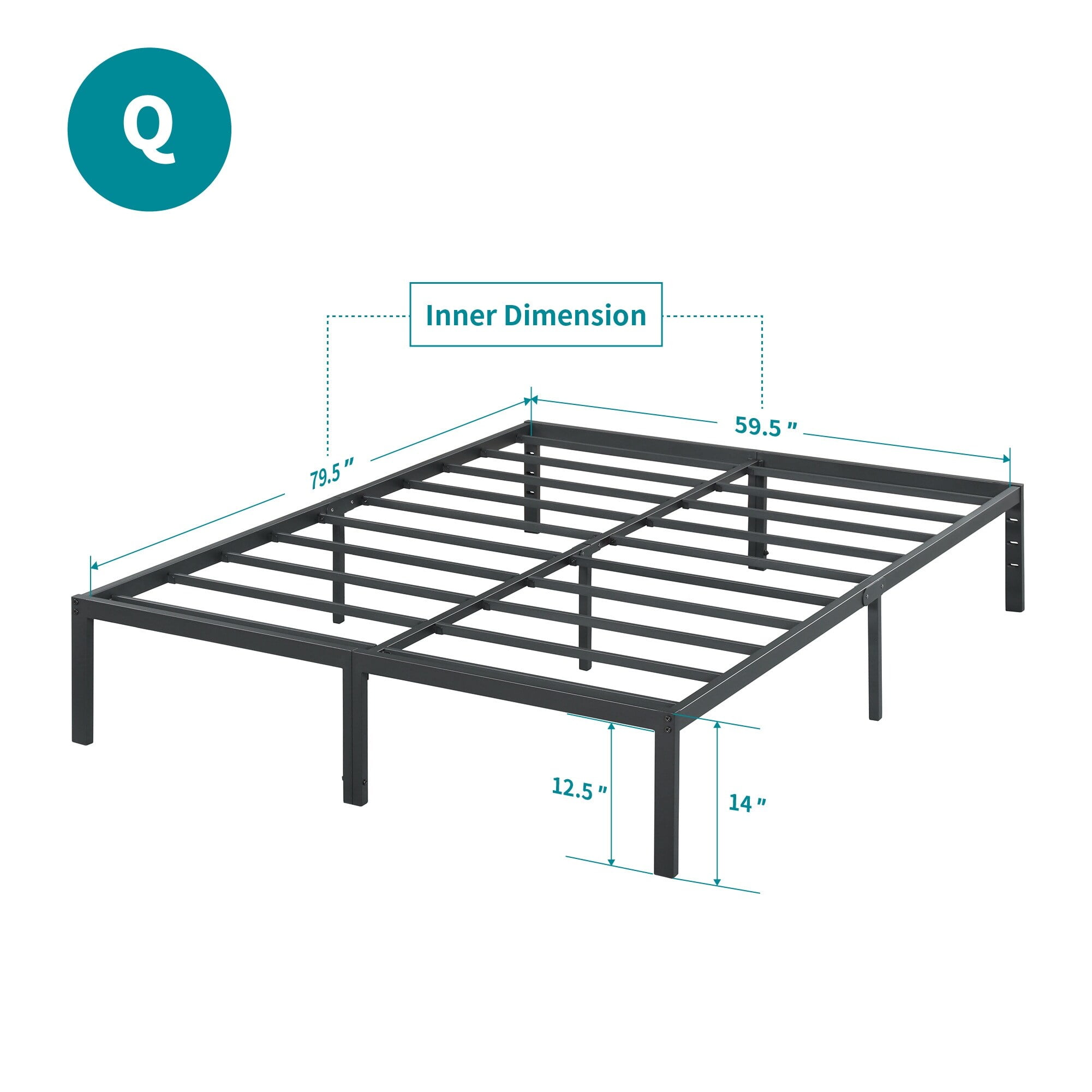 Sleeplanner 14inch Minimalist Modern Black Metal Platform Bed Frame, No Box Spring Needed Queen