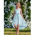 thumbnail image 3 of Oudiya Girls Formal Party Dresses Wedding Tulle Sleeveless Contrast Mesh High Low Flower Dress with Belt, 3 of 7