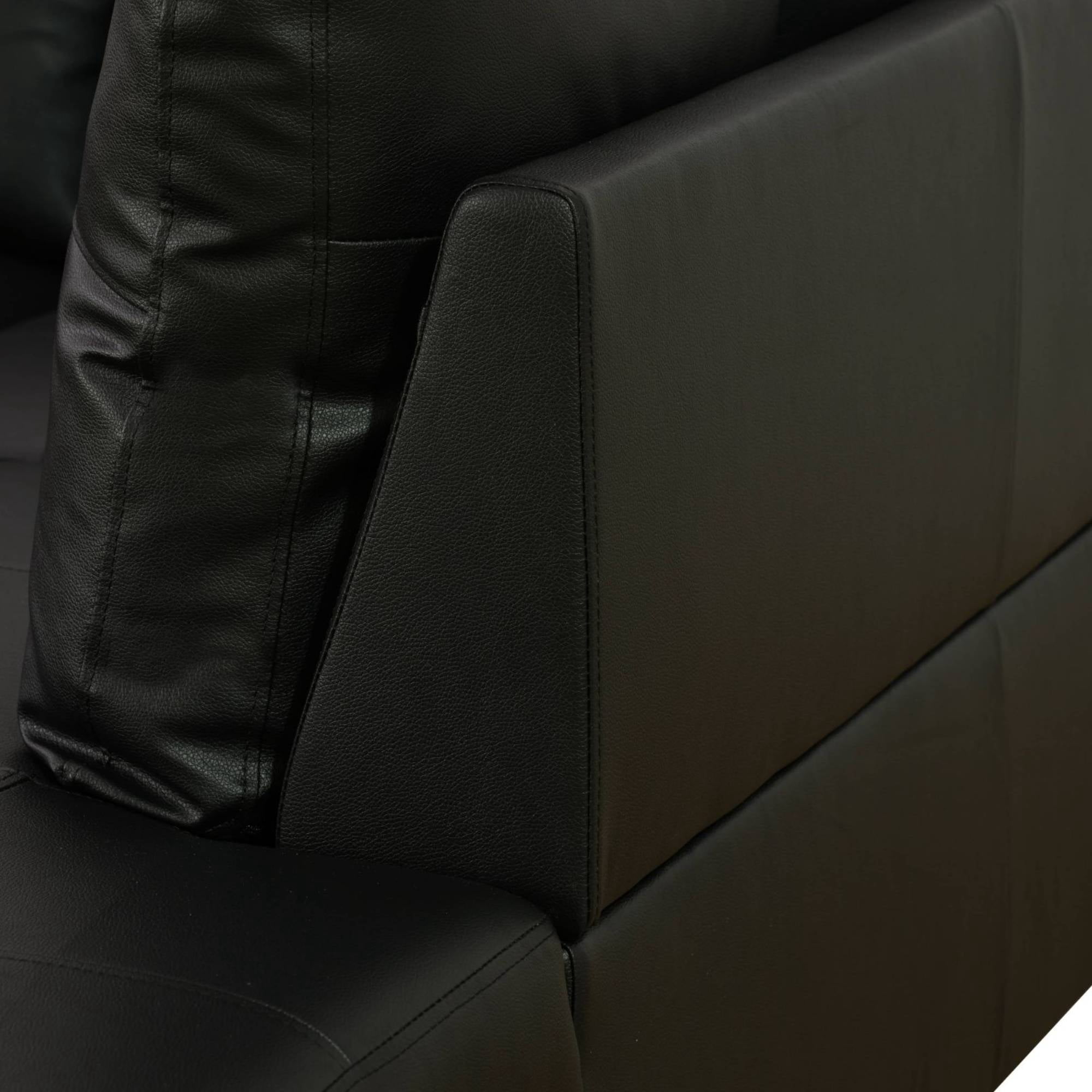 L Shape Sectional Sofa Couches Set, Modern Leather Corner Sofa Couch with Pillows for Living Room, Black