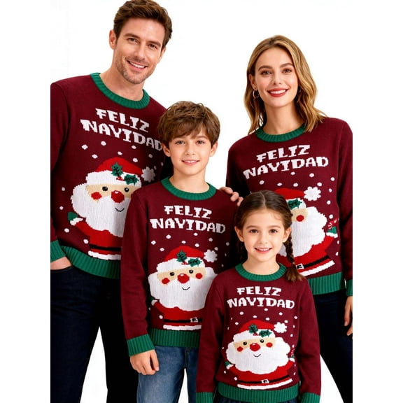 Deago Family Matching Christmas Sweater Round Neck Santa Claus Ugly Knitted Sweater Pullover for Men Women