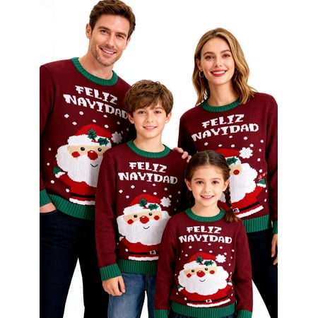 Deago Family Matching Christmas Sweater Round Neck Santa Claus Ugly Knitted Sweater Pullover for Men Women