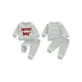 thumbnail image 2 of BemeyourBBs Toddler Baby Boy Valentines Day Outfits Letter Embroidery Long Sleeve Striped Sweatshirt and Joggers Pants Set Spring Clothes, 2 of 9