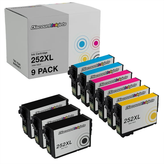 DI Ink Cartridges for Epson 252XL HY (3 Black, 2 Cyan, Magenta, Yellow) 9pk Compatible with WF Series: WF-3640, WF-7110, WF-7210, WF-7610, WF-7620, WF-7720, WF-7720DTWF
