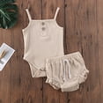 thumbnail image 2 of Gureui Infant Baby Girls Sleepwear Shorts Set,Solid Color Sleeveless Ruffle Trim Knitted Suspenders Jumpsuit + High Waist Shorts Casual 2Pcs Outfits, 2 of 7
