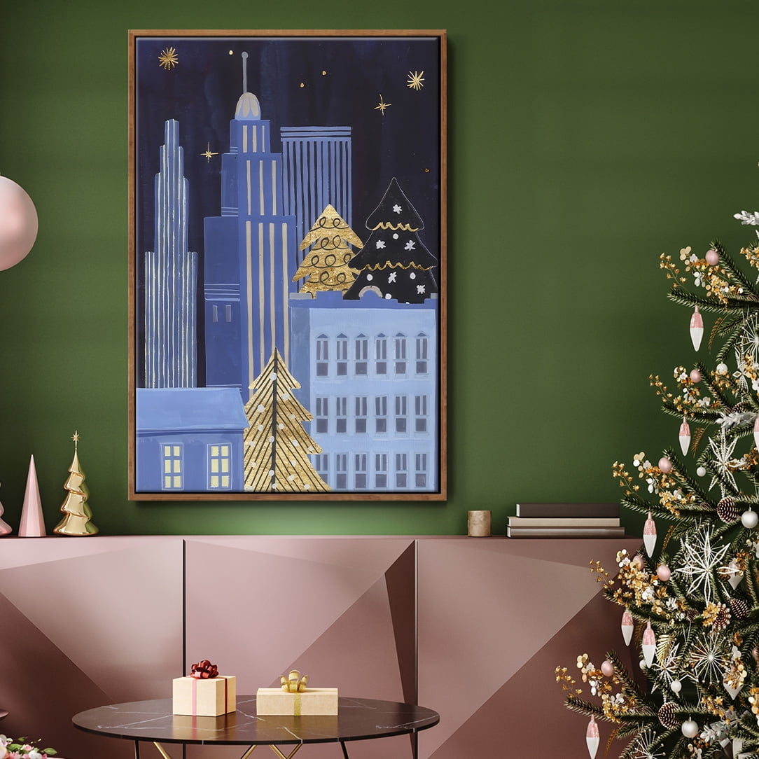 Holiday Night Collection B - Framed Gallery Wrapped Holiday Canvas - 17 x 25 - Rosewood Frame