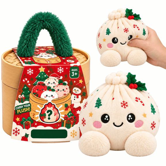 Mystery Soft Dumpling Plusies, Dumpling Squishy Stuffed with Embroidered Facial Details and Round Feet, Collectible Plush Dumplings for Stress Relief, Home Decoration and Christmas Gifting