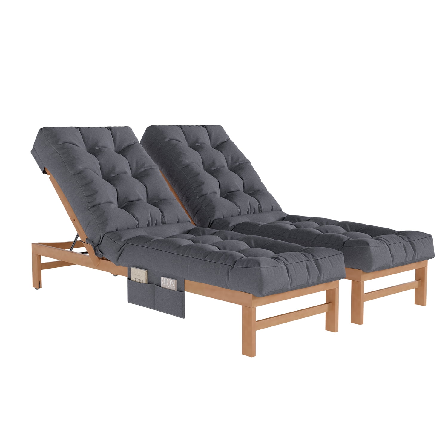 BaPiPro Gray 2-Pack Outdoor Chaise Lounge Cushion with Side Pocket, Triple Non-Slip Fixation, All-Weather Durable & Soft Fabric, Thickened Padding, Ideal for Patio and Poolside Use