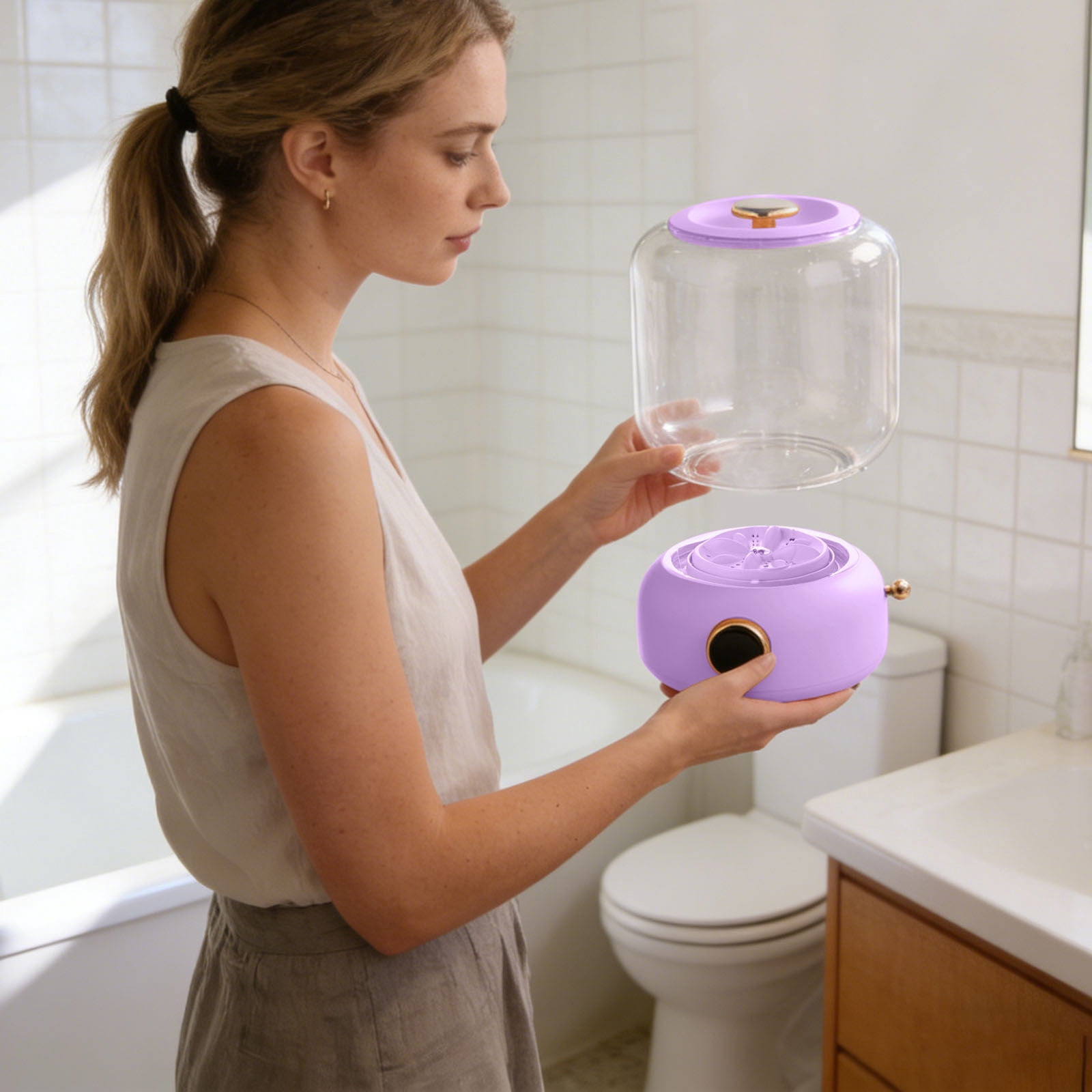 Portable USB Small Washing Machine - Rechargeable Personal Mini Washer with 3 Modes for Travel, Dorm, RV & Camping（Purple）