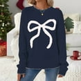 thumbnail image 4 of Women Y2K Knit Sweater Crew Neck Long Sleeve Knitted Pullover Oversized Contrast Trim Knitwear Navy Blue XL, 4 of 7