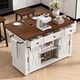 thumbnail image 4 of Harper & Bright Designs Farmhouse Kitchen Island with Storage, Sliding Barn Door & Metal Grid Side Door, Rolling Kitchen Island on 5 Wheels with Glass Holders, Island Table with Drop Leaf, White, 4 of 18