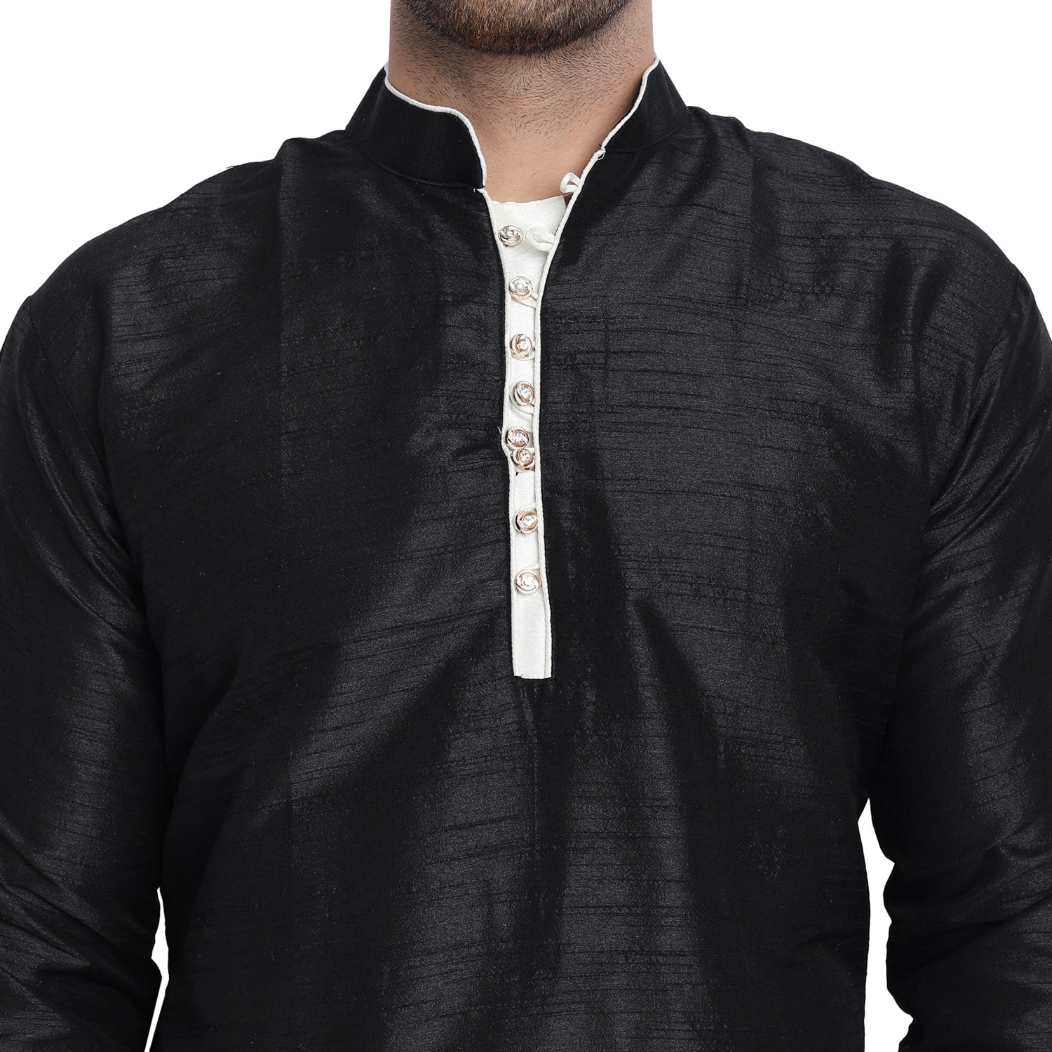 SKAVIJ Kurta Pajama Set for Men Art Silk Side Cut Indian Wedding Dress Black M Walmart