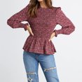 thumbnail image 4 of Túnica informal de mujer con mangas abullonadas, puños fruncidos y diseño plisado, talla L, blusa acampanada roja, 4 of 7