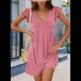 thumbnail image 3 of Vestido de Mujer con Escote en V Profundo, Plisado, Mangas de , Holgado, Rosa, Talla XXL, 3 of 6