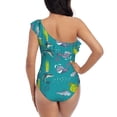 thumbnail image 5 of Pofeuu Cute Shark Turtle Print Women's One Piece Swimsuits One Shoulder Swimwear Asymmetric Ruffle Monokinis Bathing Suits-Small, 5 of 6