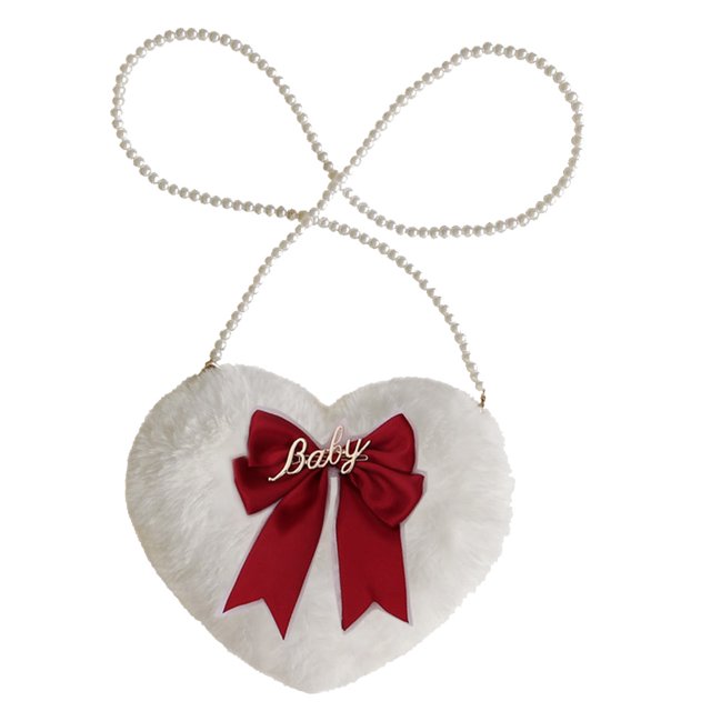 Bolso cruzado con forma de corazón, cadena de perlas de felpa, monedero para teléfono móvil, bolso de hombro borroso para mujeres, damas y niñas MFZFUKR BST2001372-3