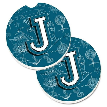 

Letter J Sea Doodles Initial Alphabet Set of 2 Cup Holder Car Coaster