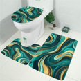 thumbnail image 2 of Teal and Gold Marble Swirls Pattern Bathroom Rugs Sets 3 Piece,Toilet Cover Set,Absorbent Non Slip Bathroom Mats Sets with U-Shaped Contour Rug Toilet Rug Set, 2 of 5