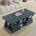thumbnail image 2 of 47" Modern Rectangle Coffee Table, Wooden Center Tea Table with 6 Open Shelves, Geometric Design Cocktail Table with Spacious Tabletop for Living Room, Blue, 2 of 8