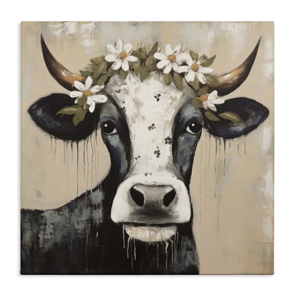 Stupell Industries Eclectic Black Cow & Daisy Crown Canvas Art, 17 x 17, by Lazar Studio
