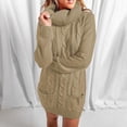 thumbnail image 3 of Vestido casual de punto con cuello alto, manga larga y bolsillo, vestido tipo suéter suelto para mujer, color caqui S, 3 of 6