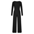 thumbnail image 7 of Womens Solid Ribbed 2 Piece Outfits ong Sleeve Crop Top with High Waist Wide Leg Pant Suits Pajamas Sets Loungewear, 7 of 7