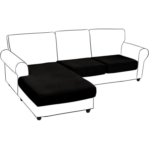 Fundas de sofá seccionales de Terciopelo, 3 Piezas, Fundas elásticas de Terciopelo para sofá, Fundas de sofá Separadas en Forma de L (sofá de 2 plazas + 1 sillón, Negro)